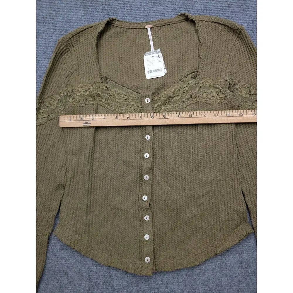 Free People Lets Party Cardi Womens Medium Waffle Thermal Boho Cottage Y2K Top
